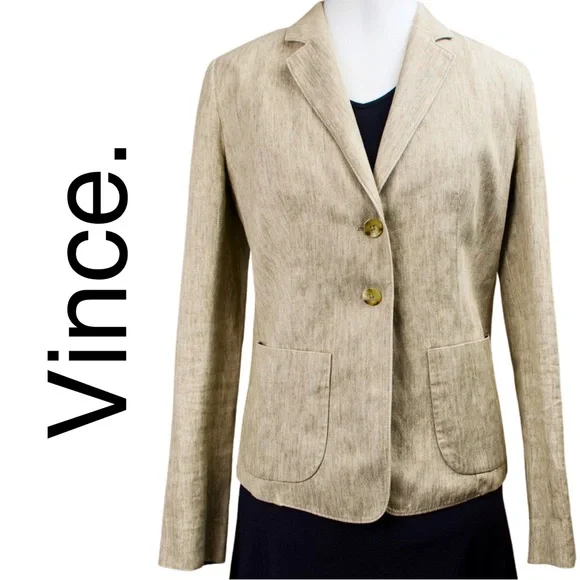 Vince Linen Blend Blazer Women’s Size 6 Beige Tailored Jacket - Picture 1 of 11